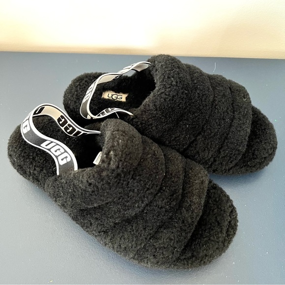Ugg Fluff Yeah Fuzz Black Slide Open Toe Soft Shoe Slides Sandals Size 8 - Picture 14 of 16